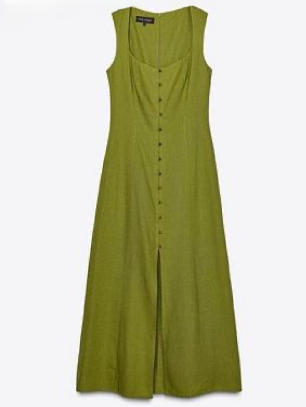 Zara Olive Green Linen blend Midi Dress